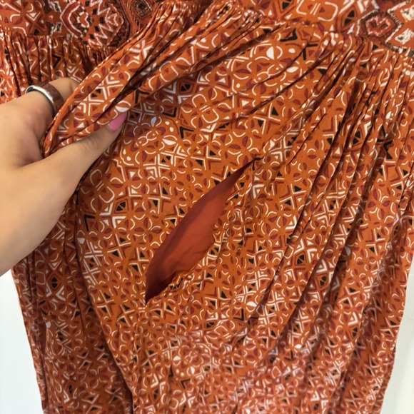 Free People‎ Orange Sundown Babydoll Dress Aztec Boho Western Cowgirl XS - Picture 3 of 7